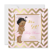 Baby Shower Girl Pink Gold Chevron Ethnic Invitation