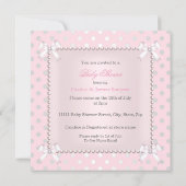 Baby Shower Girl Pink Gray Pearl Brunette Invitation (Back)