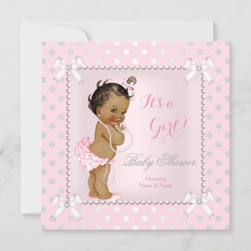 Baby Shower Girl Pink Gray Pearl Ethnic Invitation