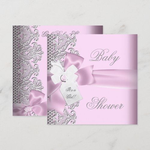 Baby Shower Girl Pink Gray White Lace Custom Invitations