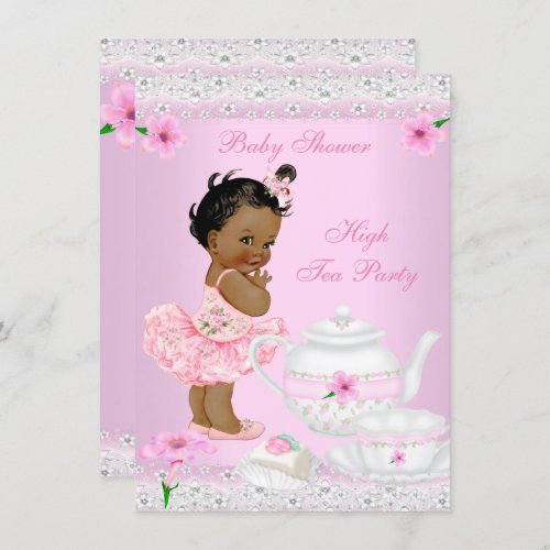 Baby Shower Girl Pink High Tea Party Ethnic Invitation