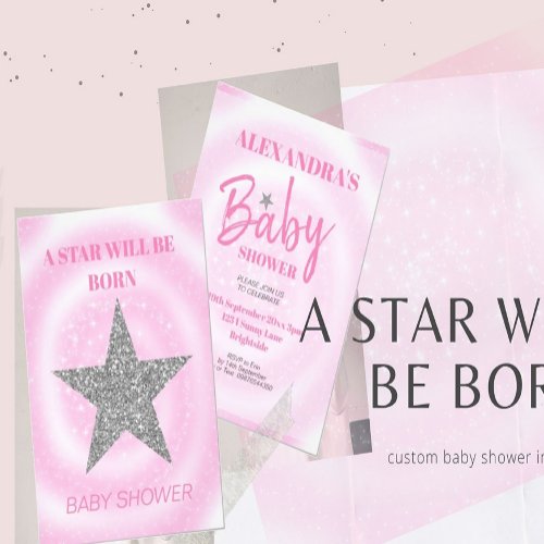 Baby Shower Girl Pink Modern Star Is  Born Invitation