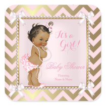 Baby Shower Girl Pink Pearl Gold Chevron Ethnic Square Sticker