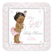 Baby Shower Girl Pink Pearl Gray White Ethnic Square Sticker