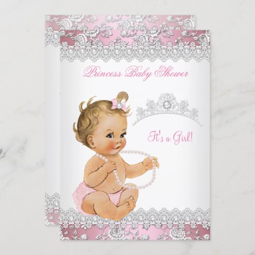 Baby Shower Girl Pink Pearl Silver Rose Blonde Invitation