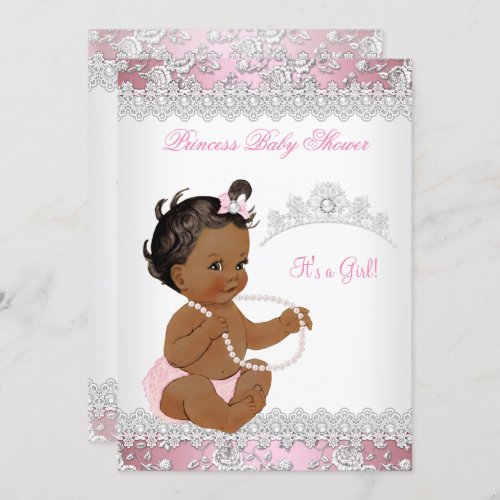 Baby Shower Girl Pink Pearl Silver Rose Ethnic Invitation