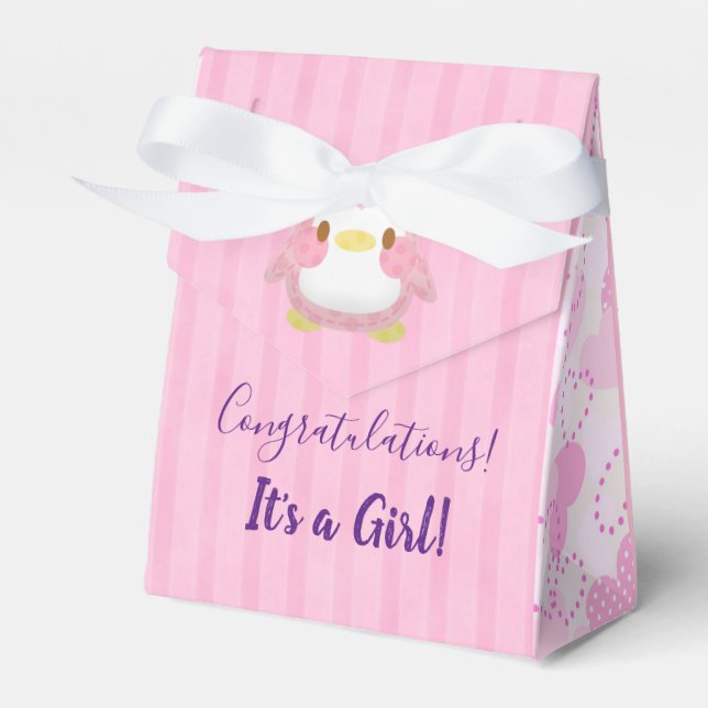 Baby Shower Girl Pink Penguin Favor Box (Front Side)