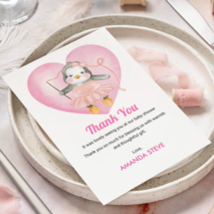 Baby Shower Girl Pink Penguin Thank You Card
