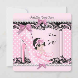 Baby Shower Girl Pink Polka Dots High Heel Shoe Invitation