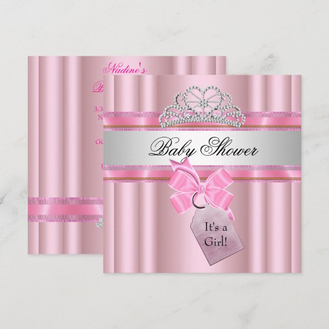 Baby Shower Girl Pink Princess Black Invitation (Front/Back)