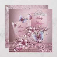 Baby Shower Girl Pink Princess Butterfly Invitation