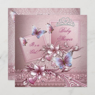 Baby Shower Girl Pink Princess Butterfly Invitation