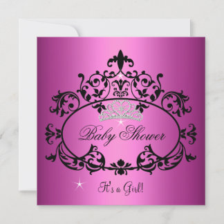 Baby Shower Girl Pink Princess Tiara Black Invitation