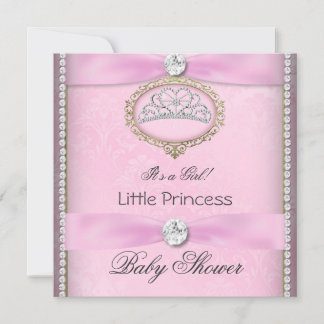 Baby Shower Girl Pink Princess Tiara Diamond 2 Invitation