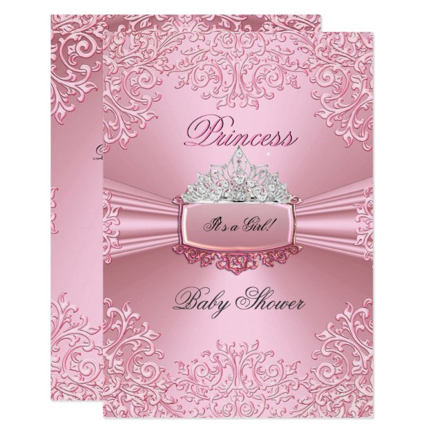 Baby Shower Girl Pink Princess Tiara Lace SML Invitation