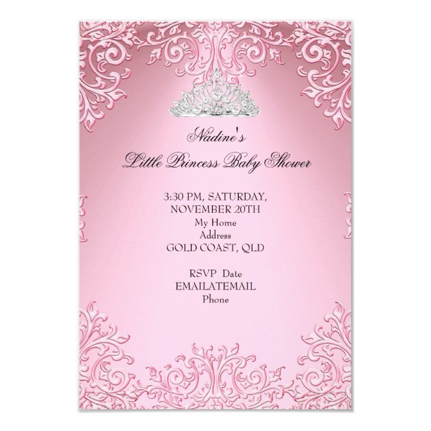 Baby Shower Girl Pink Princess Tiara Lace SML Invitation