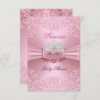 Baby Shower Girl Pink Princess Tiara lace SML Invitation