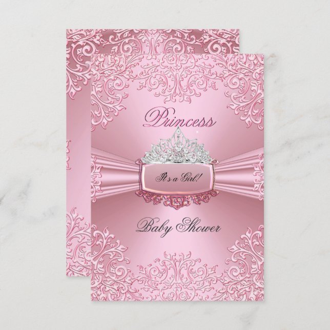 Baby Shower Girl Pink Princess Tiara lace SML Invitation (Front/Back)
