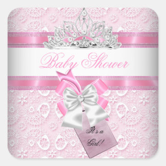 Baby Shower Girl Pink Princess Tiara Square Sticker