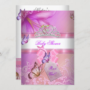 Baby Shower Girl Pink Purple Princess Butterfly 2 Invitation