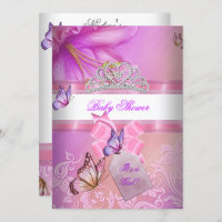 Baby Shower Girl Pink Purple Princess Butterfly 2 Invitation