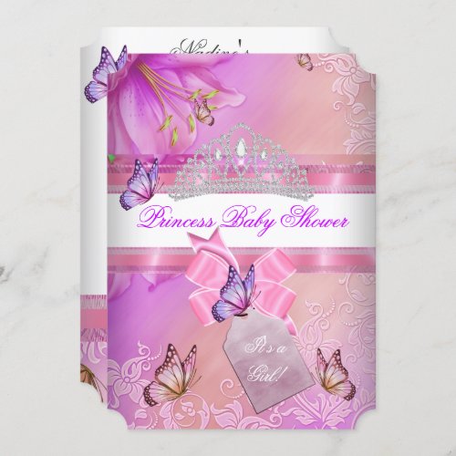 Baby Shower Girl Pink Purple Princess Butterfly 3 Invitation