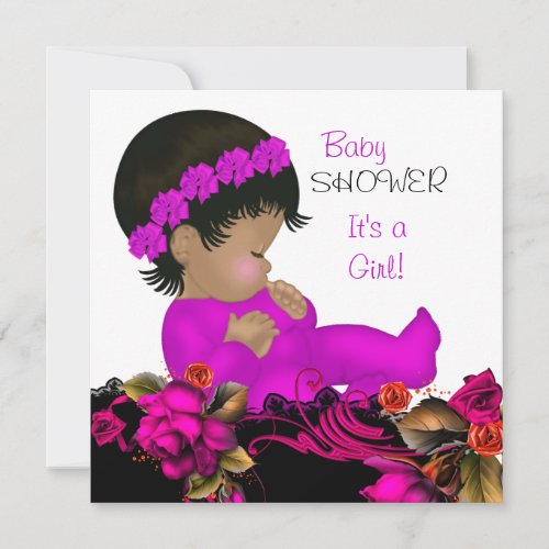 Baby Shower Girl Pink Purple Rose Flowers 3b Invitation
