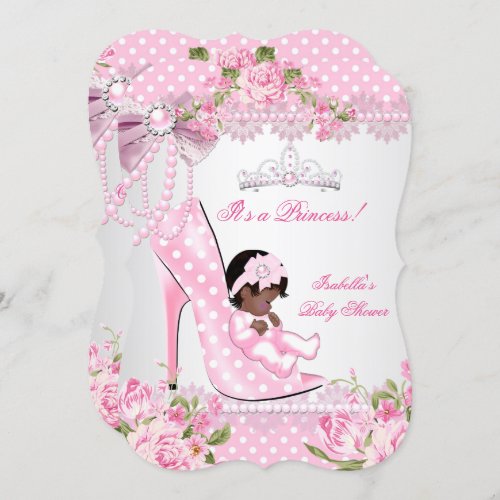 Baby Shower Girl Pink Rose Polka Dots High Heels A Invitation