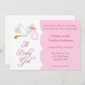 Baby Shower Girl Pink Stork Invitation (Front/Back)