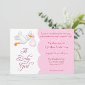 Baby Shower Girl Pink Stork Invitation (Standing Front)
