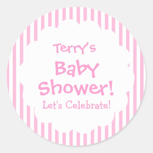 Baby Shower GIRL Pink Stripes V8 Classic Round Sticker