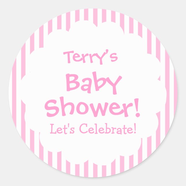 Baby Shower GIRL Pink Stripes V8 Classic Round Sticker (Front)