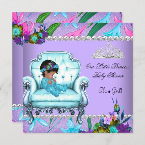 Baby Shower Girl Pink Teal Blue Purple Chair Invitation