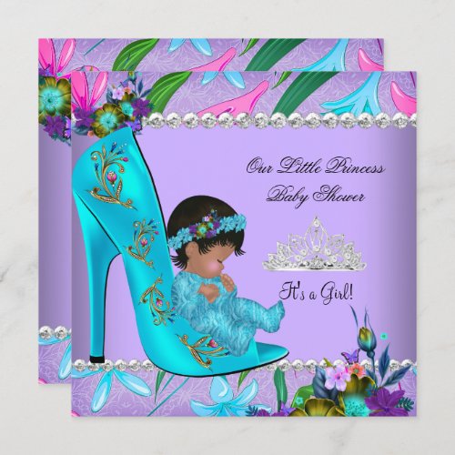 Baby Shower Girl Pink Teal Blue Purple Shoe Invitation