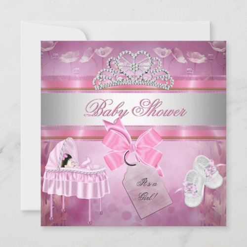 Baby Shower Girl Pink White Princess bassinet Invitation