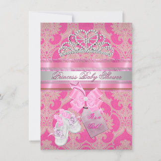 Baby Shower Girl Pink White Princess Tiara Booties Invitation