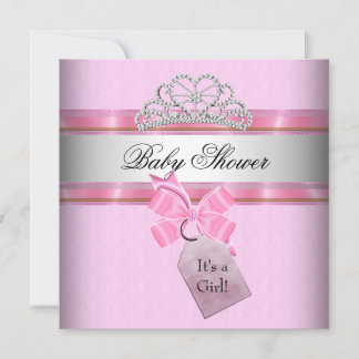 Baby Shower Girl Pink White Princess Tiara Invitation