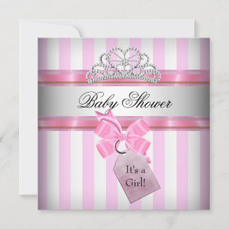 Baby Shower Girl Pink White Stripe Princess Invitation