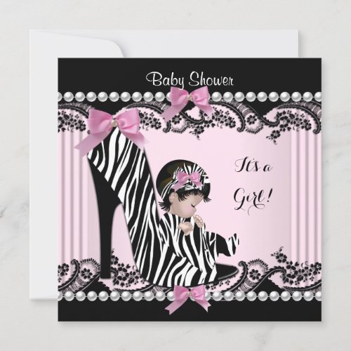 Baby Shower Girl Pink Zebra 3a Invitation