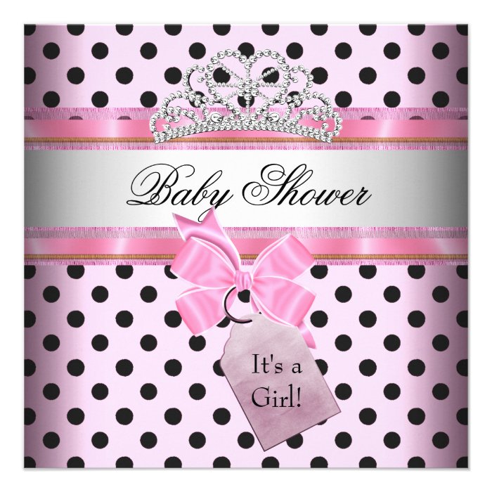 Baby Shower Girl Polka Dot Pink Princess Black Custom Invites