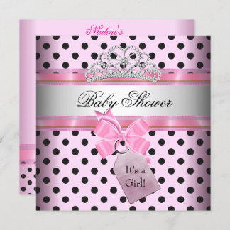 Baby Shower Girl Polka Dot Pink Princess Black Invitation