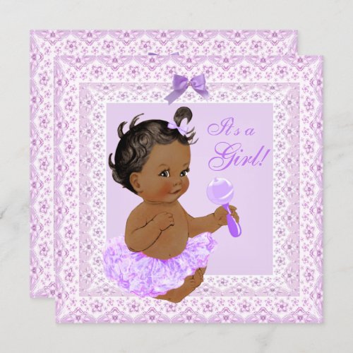 Baby Shower Girl Pretty Lavender Lace Ethnic Invitation