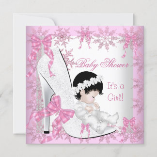 Baby Shower Girl Pretty Pink Snowflakes Shoe Invitation