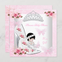 Baby Shower Girl Princess Butterfly Shoe Pink Rose Invitation