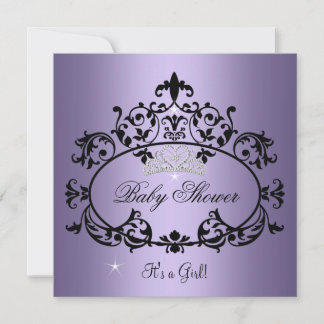 Baby Shower Girl Princess Tiara Black Invitation