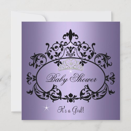 Baby Shower Girl Princess Tiara Black Custom Announcements