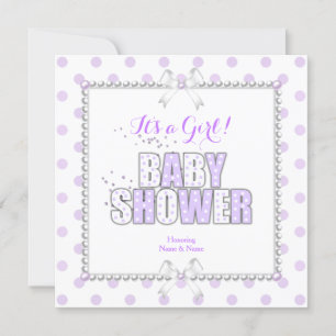 Baby Shower Girl Purple White Polka Dots Pearls Invitation