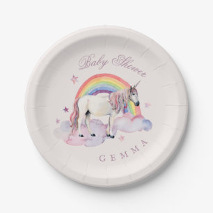 Baby Shower Girl Rainbow Balloons Unicorn Pink Paper Plates