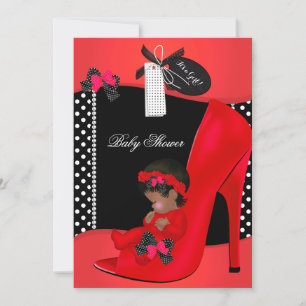 Baby Shower Girl Red Baby Shoe Polka Dots 2B Invitation