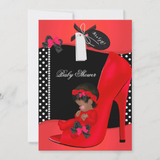 Baby Shower Girl Red Baby Shoe Polka Dots 2B Invitation